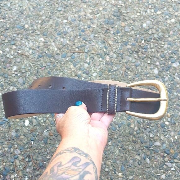 Women\'s STREETS AHEAD Brown Leather Belt with Gold tone brass Buckle USA ITALY S
